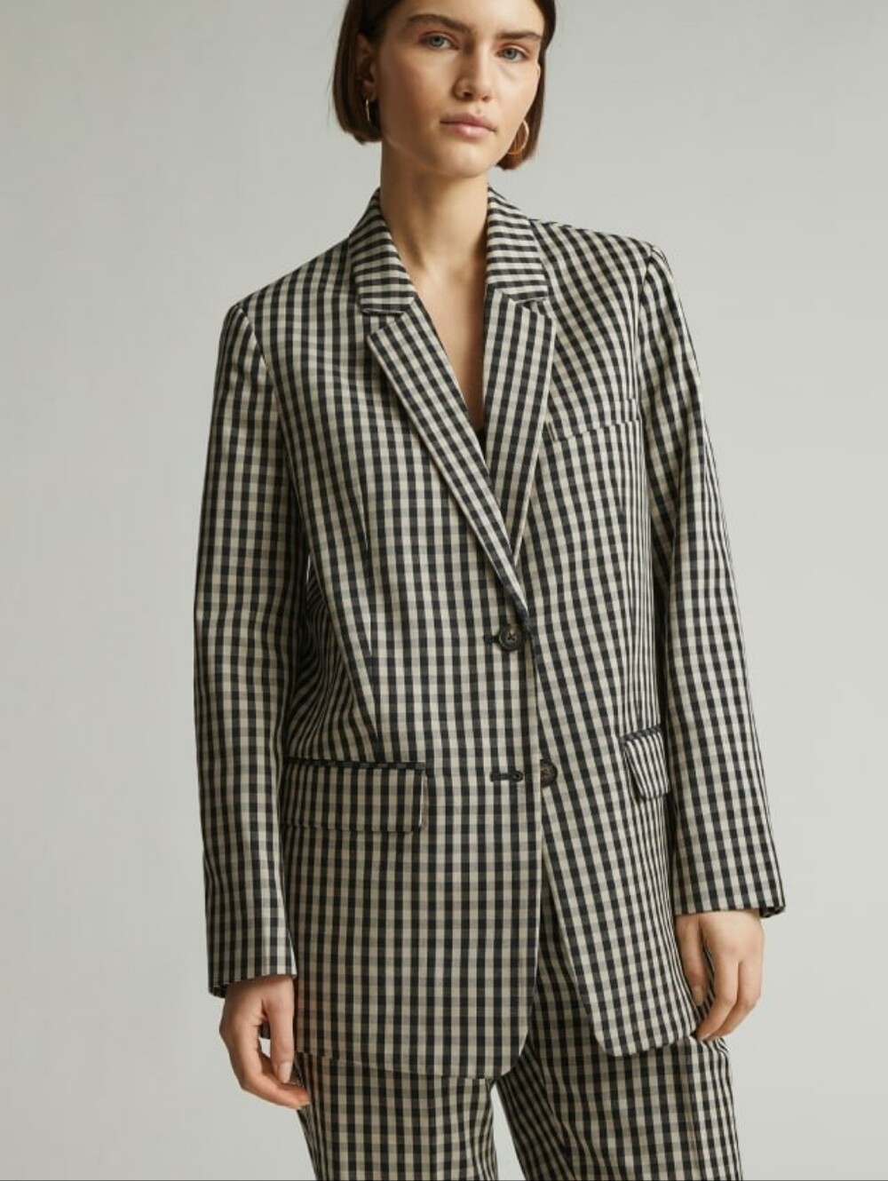 Everlane The Oversized Blazer in Buttersmooth Plaid Check Khaki Black Size 6